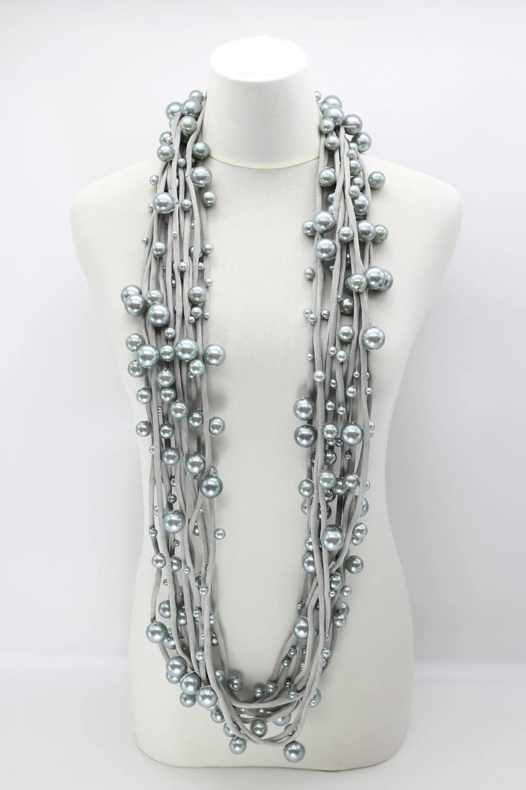 Jianhui London Large Faux Pearl Necklace on Textile Cord Grey/Grey