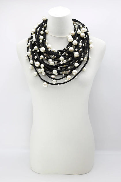 Jianhui London Large Faux Pearl Necklace on Textile Cord White