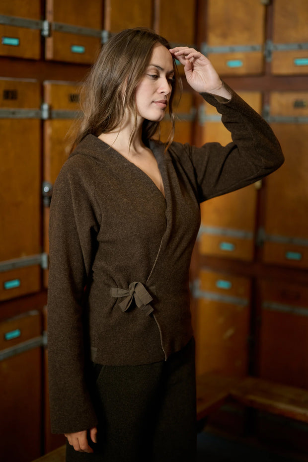 Henriette Steffensen Fleece Wrap Cardigan Chokolate | 1009