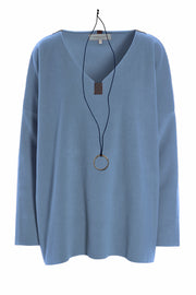 Henriette Steffensen Fleece V-Neck Sweater Dusty Blue