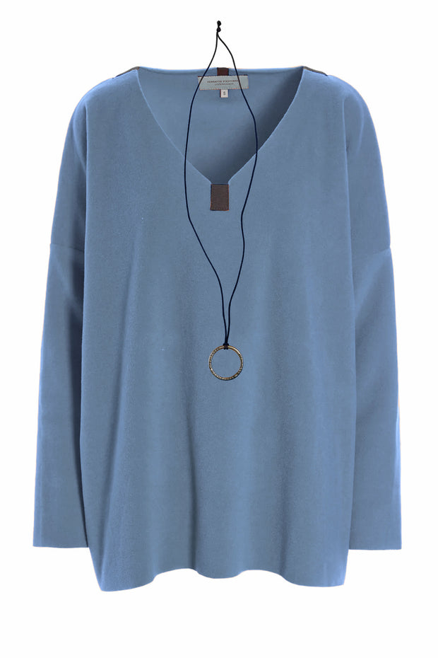 Henriette Steffensen Fleece V-Neck Sweater Dusty Blue