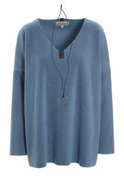 Henriette Steffensen Fleece V-Neck Sweater Dusty Blue