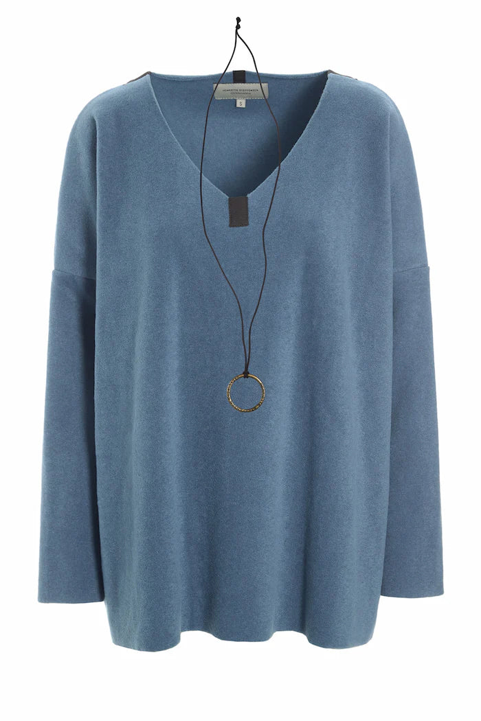 Henriette Steffensen Fleece V-Neck Sweater Dusty Blue