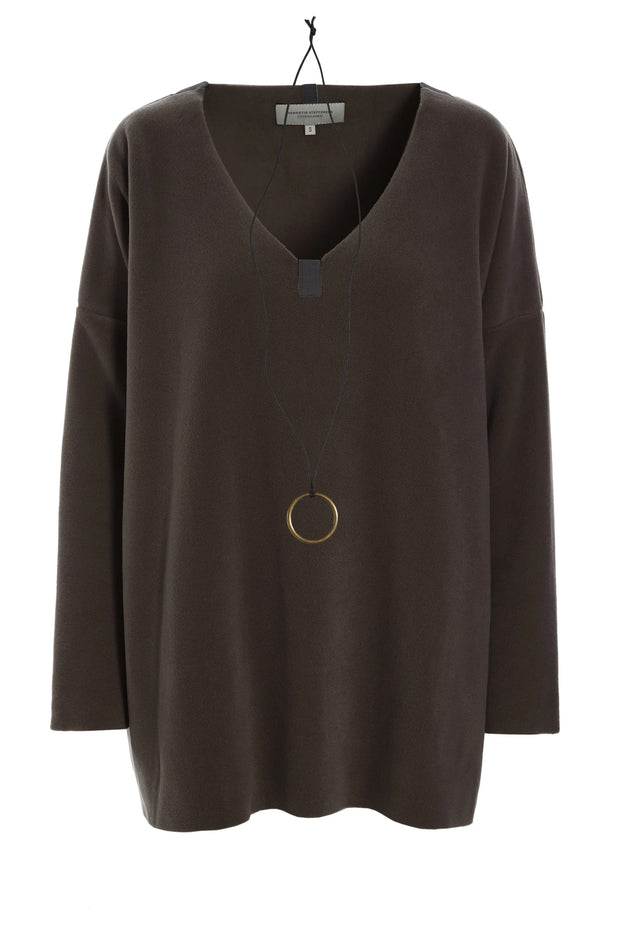 Henriette Steffensen Fleece V-Neck Sweater Chokolate | 1336