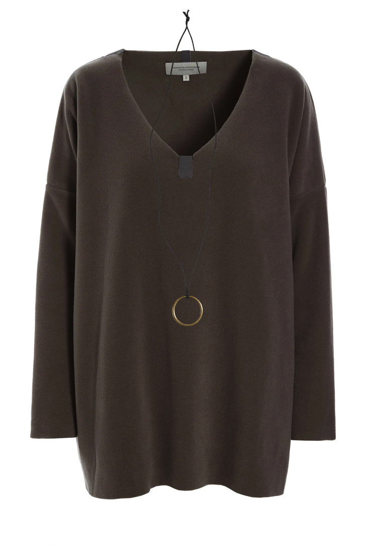 Henriette Steffensen Fleece V-Neck Sweater Chokolate | 1336
