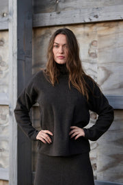 Henriette Steffensen High Neck Short Fleece Blouse Chokolate | 1360