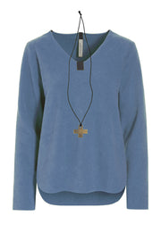 Henriette Steffensen Fleece Blouse w/X Necklace Dusty Blue