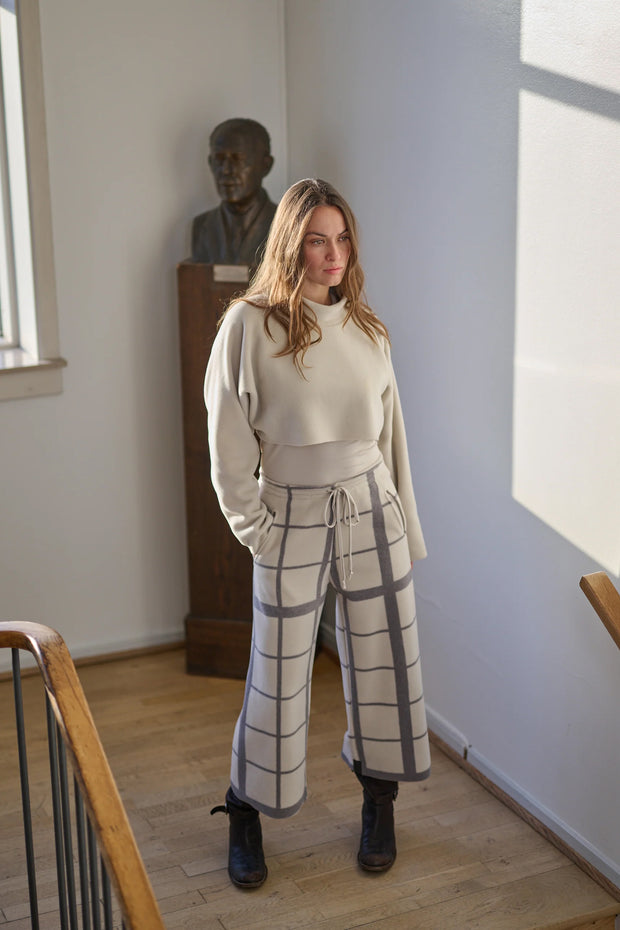 Henriette Steffensen Fleece Flare Cropped Trousers Clan Check Kit| 2115P