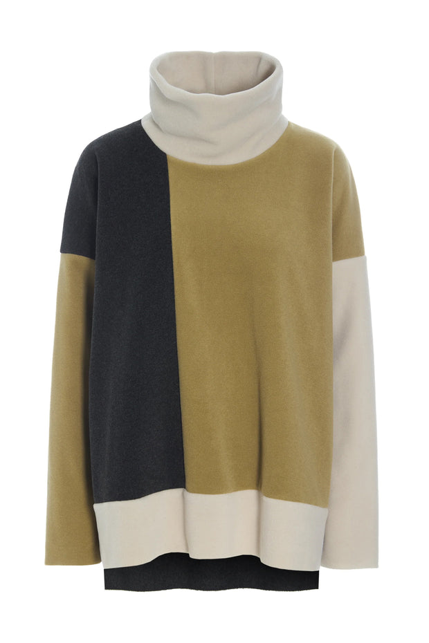 Henriette Steffensen Patch Sweater Olive/Soft Black/Kit | 1380