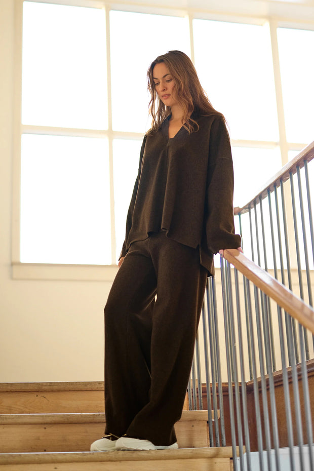 Henriette Steffensen Fleece Flare Trousers Chokolate | 2116