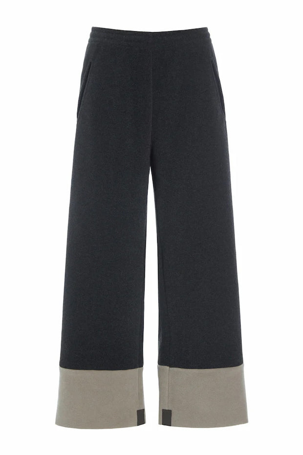 Henriette Steffensen Fleece Flare 2 Color Trousers Soft Black/Elephant | 2119