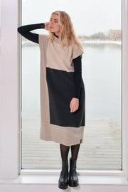Henriette Steffensen Fleece Patchwork Tunic Dress Soft Black/Sand/Kit
