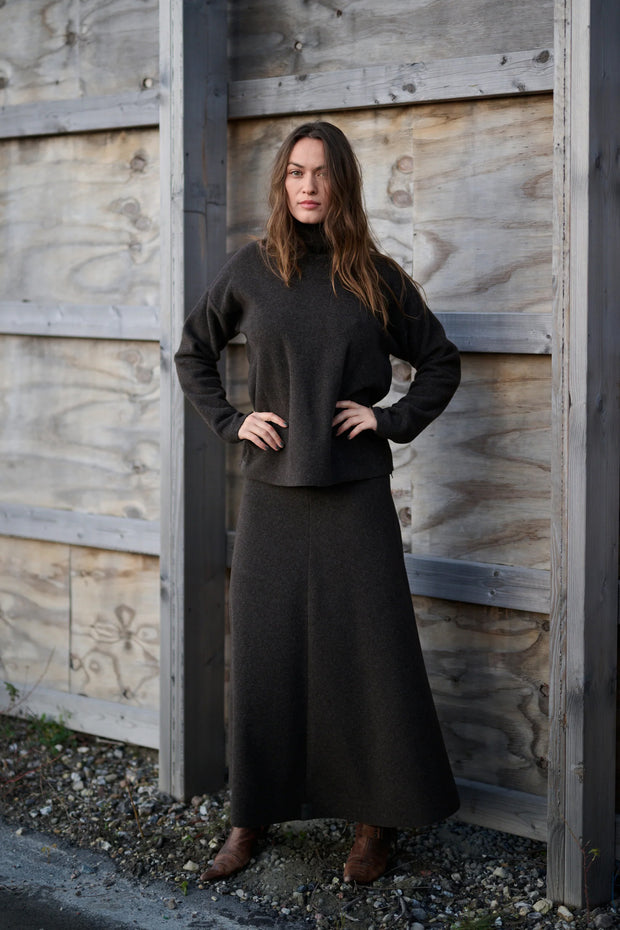 Henriette Steffensen Fleece Long Flared Skirt Chokolate | 3256