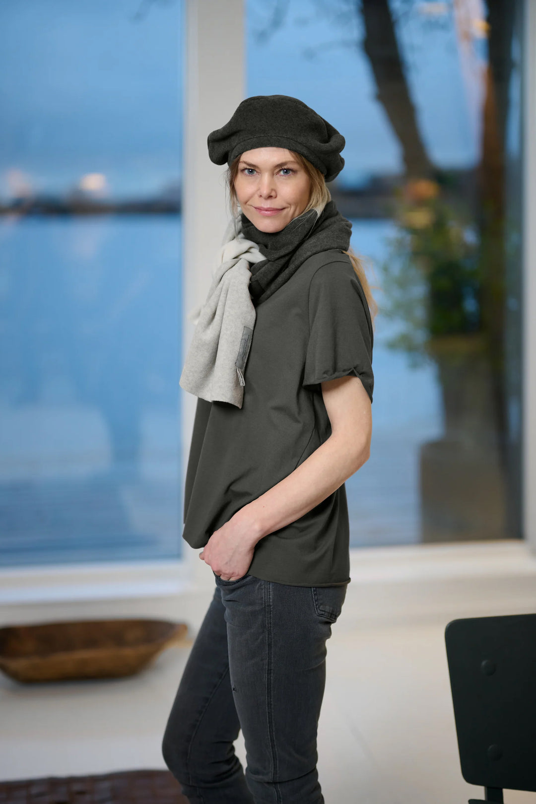 Henriette Steffensen Fleece No Waste Scarf Denim/Sand/Grey 4063