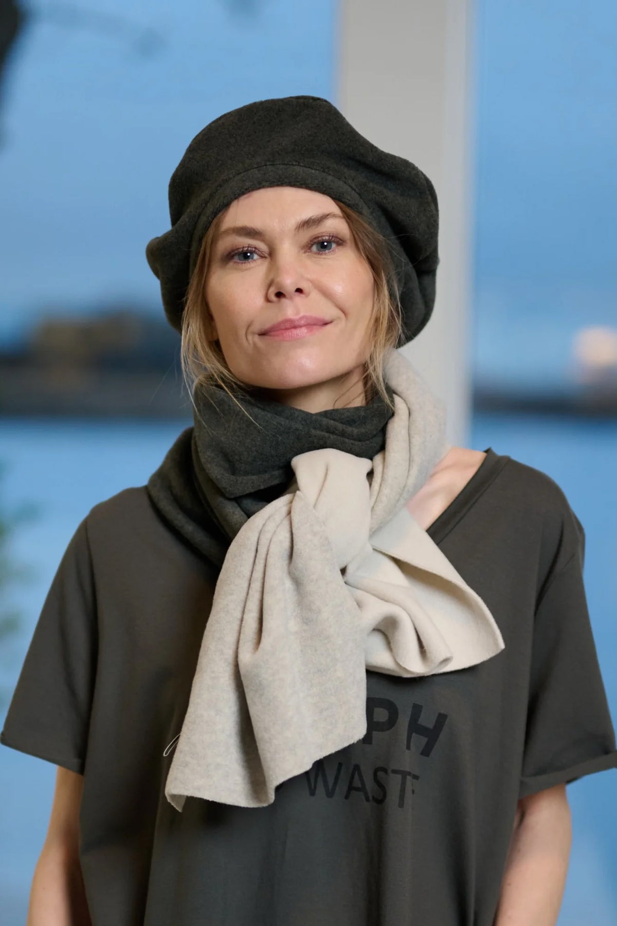 Henriette Steffensen Fleece No Waste Scarf Denim/Sand/Grey 4063