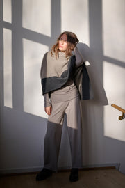 Henriette Steffensen Color-Block Fleece Poncho Soft Black/Elephant | 4068