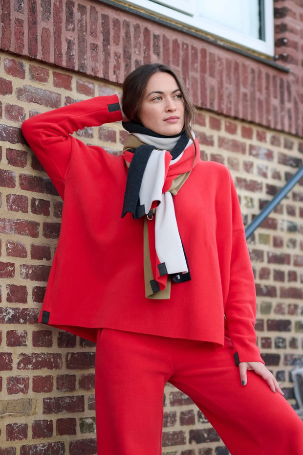 Henriette Steffensen Fleece No Waste Scarf Olive/Kit/Tomato/Soft Black | 4125