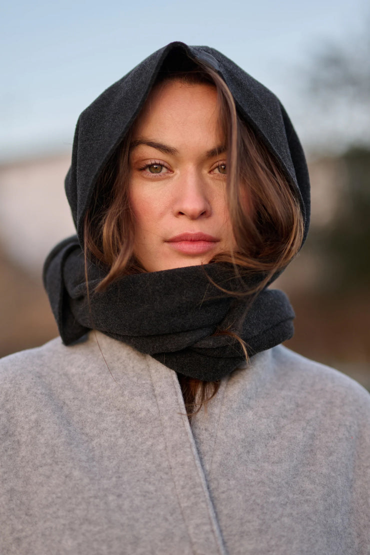 Henriette Steffensen Fleece Scarf w/Hood Soft Black | 4127