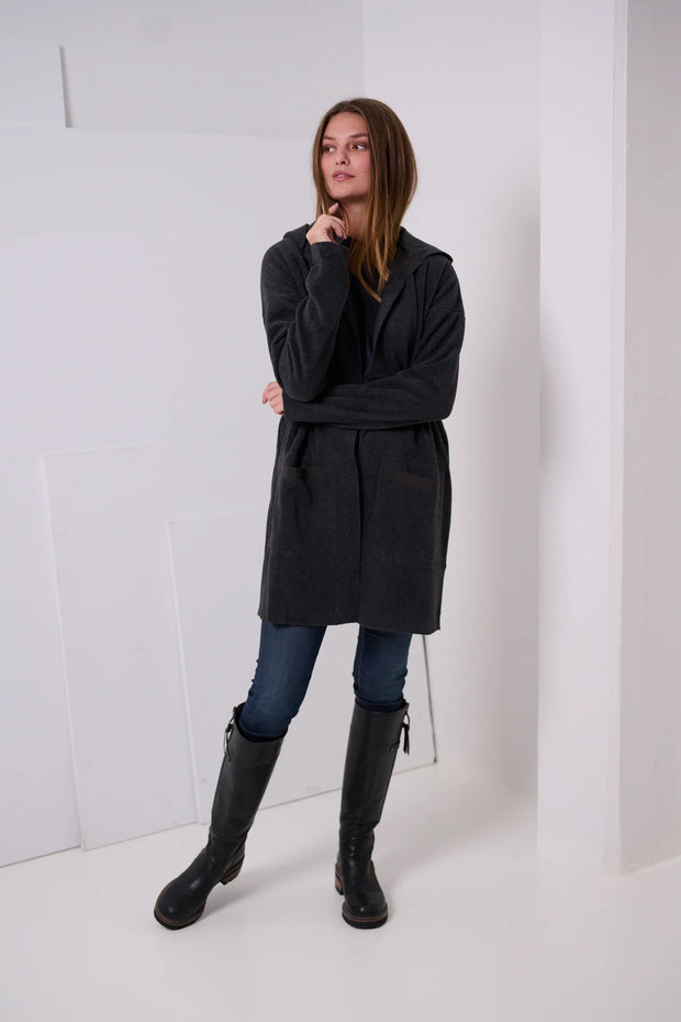 Henriette Steffensen Fleece Hooded Cardigan Soft Black