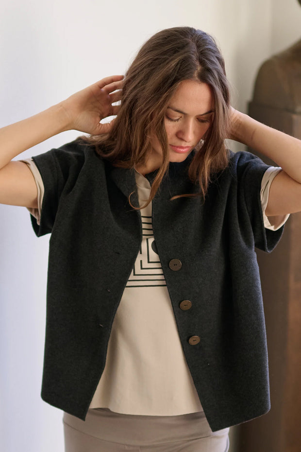 Henriette Steffensen Fleece Button Vest Soft Black | 7170