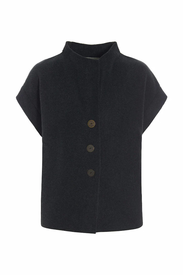Henriette Steffensen Fleece Button Vest Soft Black | 7170