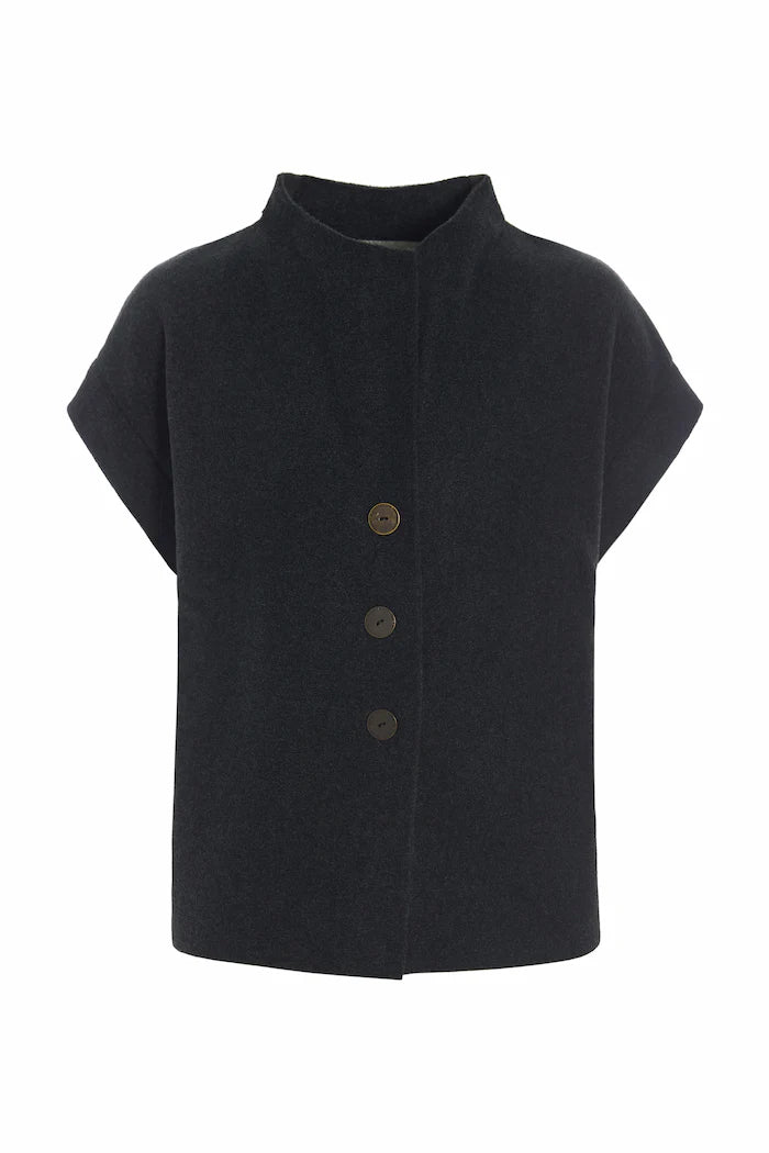 Henriette Steffensen Fleece Button Vest Soft Black | 7170