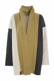 Henriette Steffensen Patchwork Fleece Cardigan Olive/Soft Black/Kit | 7172