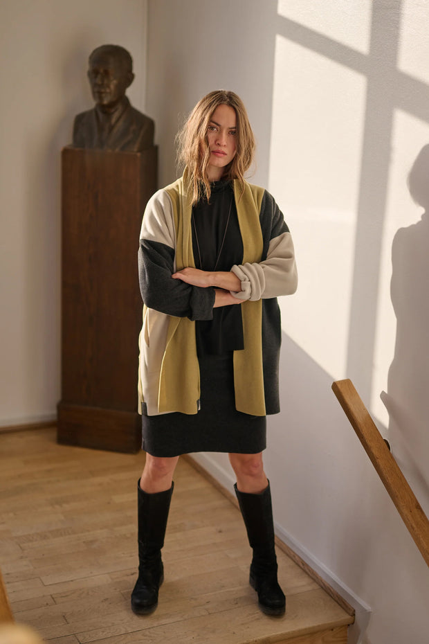 Henriette Steffensen Patchwork Fleece Cardigan Olive/Soft Black/Kit | 7172