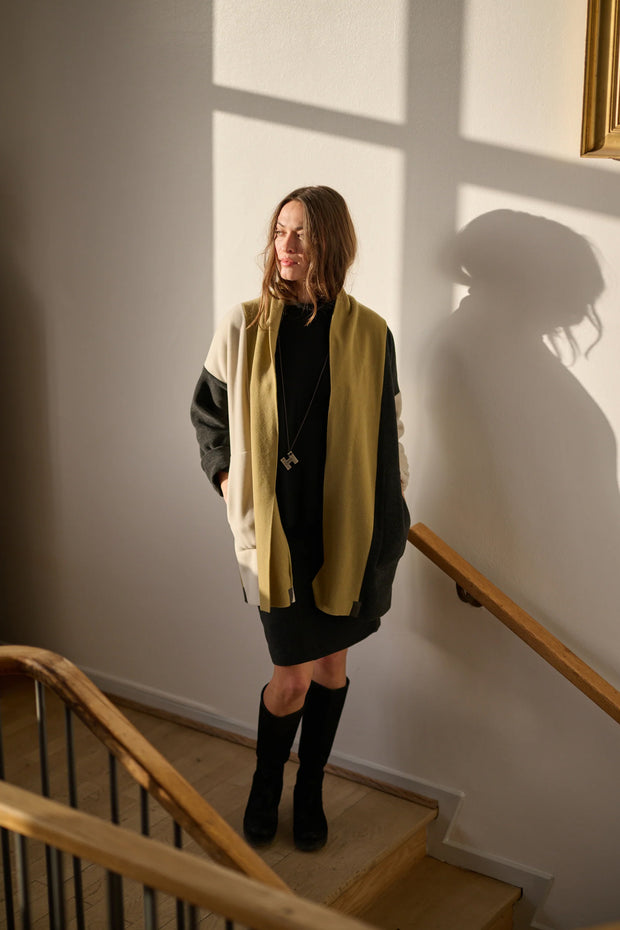 Henriette Steffensen Patchwork Fleece Cardigan Olive/Soft Black/Kit | 7172