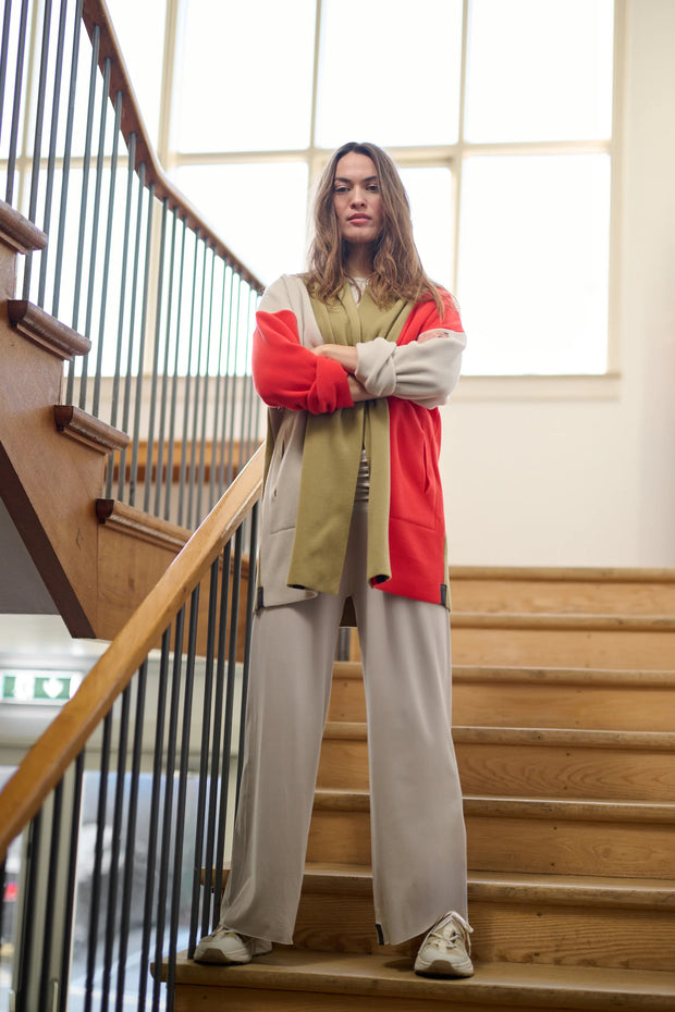 Henriette Steffensen Patchwork Fleece Cardigan Olive/Tomato/Kit | 7172