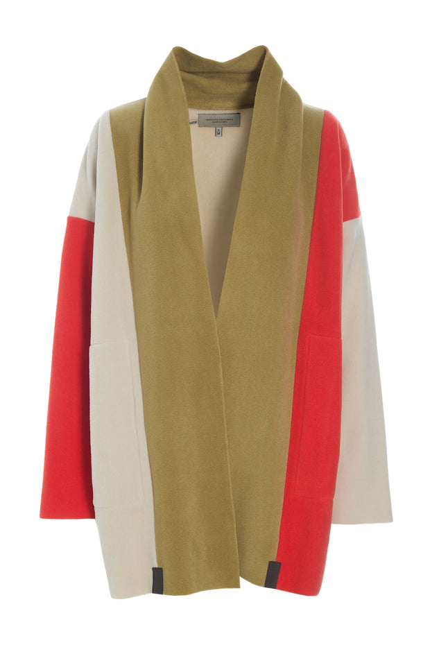 Henriette Steffensen Patchwork Fleece Cardigan Olive/Tomato/Kit | 7172