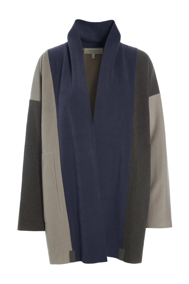 Henriette Steffensen Patchwork Fleece Cardigan Evening Blue/Chokolate/Elephant | 7172