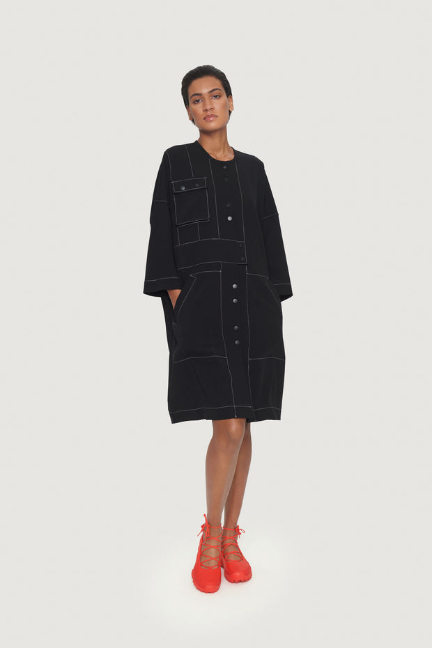 Bitte Kai Rand Tokyo Twill Shirt Dress Black w/Ivory Stitching