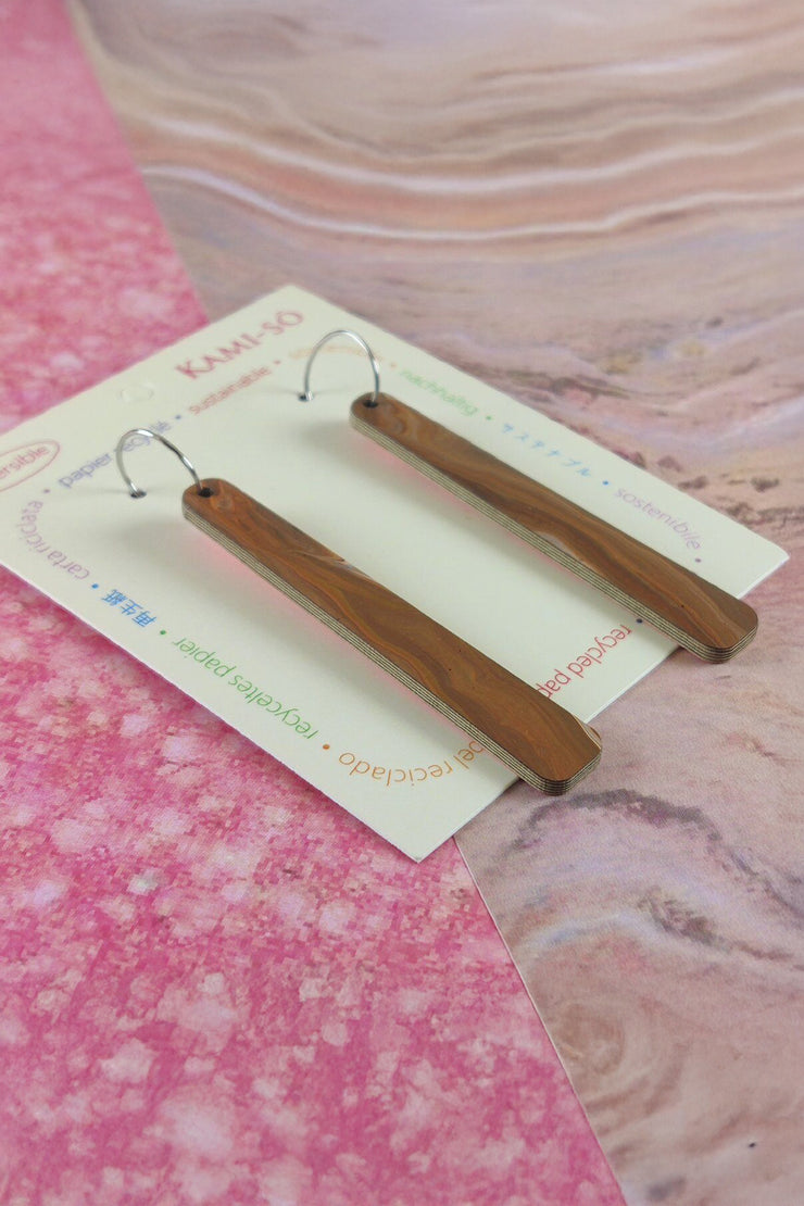 Kami-so Reversible Paddle Recycled Paper Earrings Dark Brown/Pink Speckle