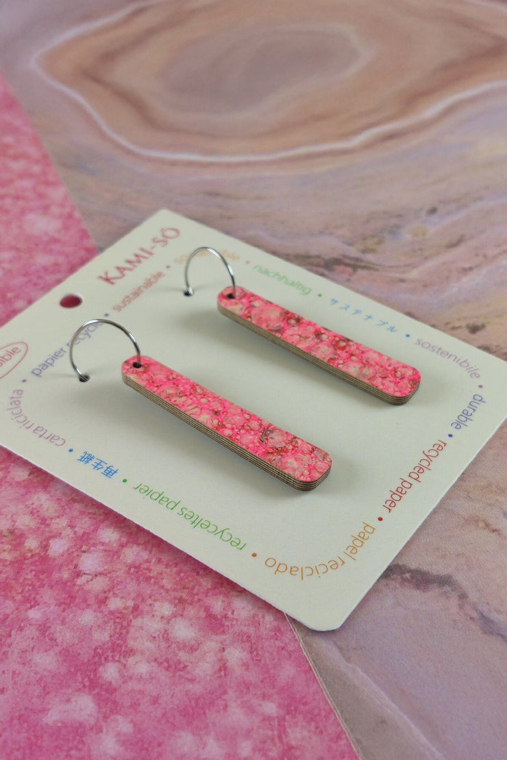 Kami-so Reversible Paddle Recycled Paper Earrings Dark Brown/Pink Speckle