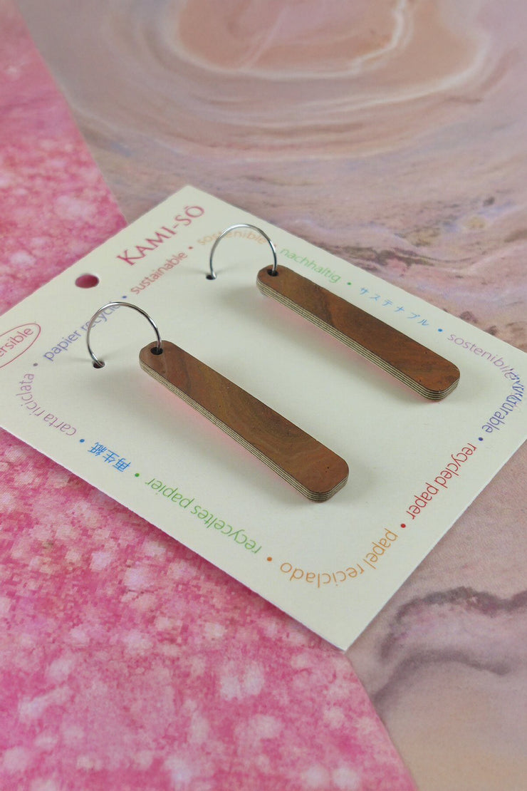 Kami-so Reversible Paddle Recycled Paper Earrings Dark Brown/Pink Speckle