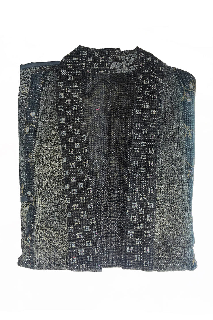 Kiitoslife Vintage Kantha Jacket One Size Short Blk/Grey/Beige