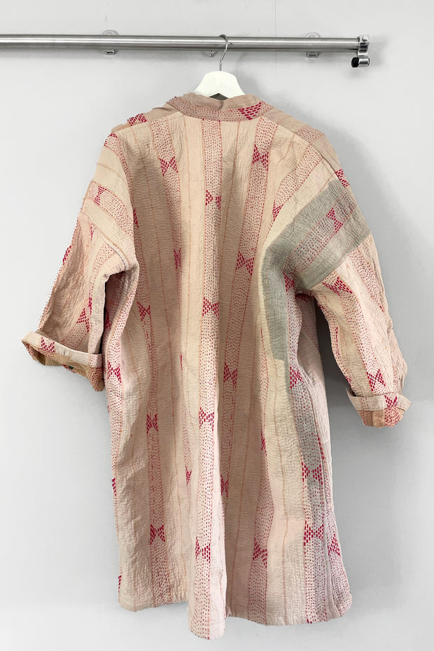 Kiitoslife Vintage Kantha Long Jacket One Size Pink/Beige