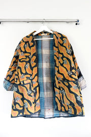 Kiitoslife Vintage Kantha Jacket One Size Short Golden Orange/Yel/Blue/Blk