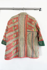 Kiitoslife Vintage Kantha Jacket One Size Short Coral/Green/Beige