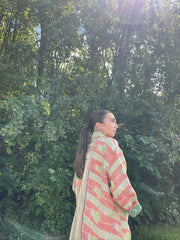 Kiitoslife Vintage Kantha Jacket One Size Short Coral/Green/Beige