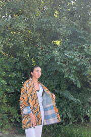 Kiitoslife Vintage Kantha Jacket One Size Short Golden Orange/Yel/Blue/Blk