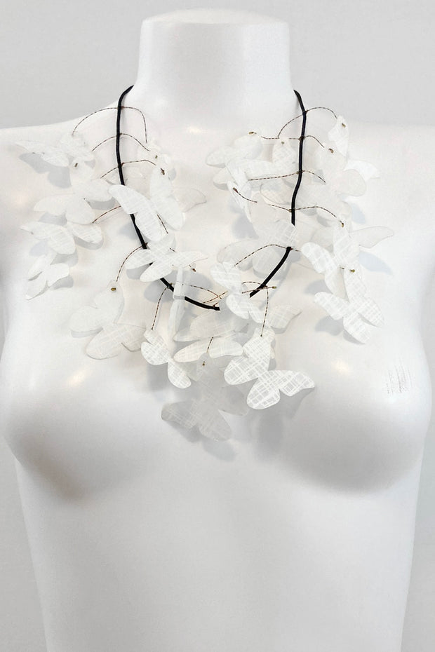 Takara Short Butterfly Kinetic Necklace White Crosshatch