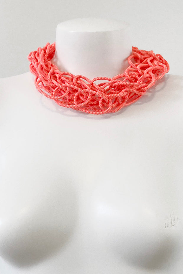 Rosalba Galati Tejer Elastic Knit Necklace Fluorescent Orange