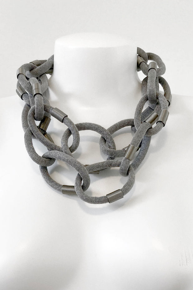 Rosalba Galati Bond Metal Copper Mesh Link Necklace Silver