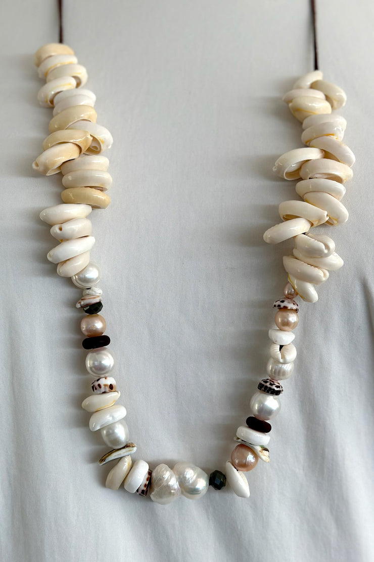 Beached Treasures Pearl and Cowrie Shell Necklace