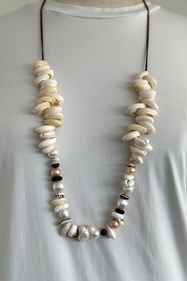 Beached Treasures Pearl and Cowrie Shell Necklace