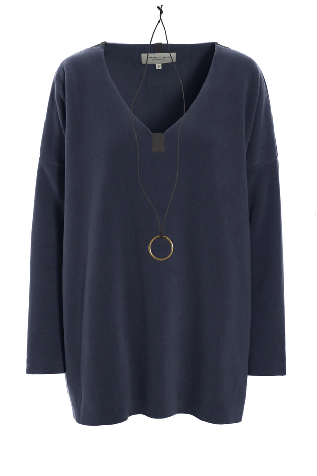 Henriette Steffensen Fleece V-Neck Top Evening Blue | 1336