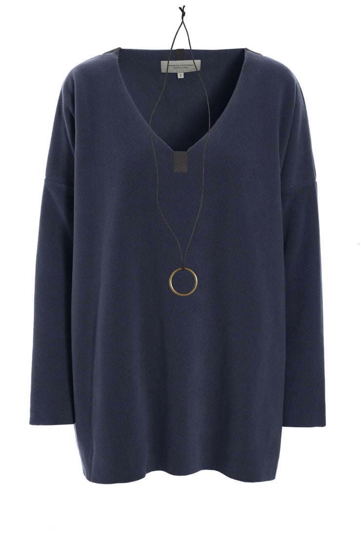 Henriette Steffensen Fleece V-Neck Top Evening Blue | 1336