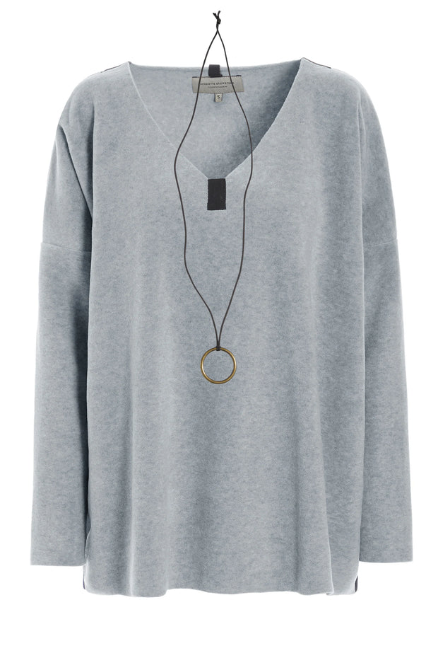 Henriette Steffensen Fleece V-Neck Top Light Grey | 1336